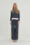 Cashmere Wool Stripe Cardigan in Charcoal/Butter