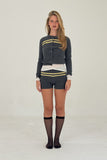 Cashmere Wool Stripe Cardigan in Charcoal/Butter