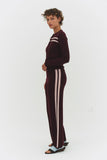 CASHMERE WOOL STRIPE CARDIGAN IN RASPBERRY CREAM