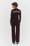 CASHMERE WOOL STRIPE CARDIGAN IN RASPBERRY CREAM