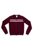 CASHMERE WOOL STRIPE CARDIGAN IN RASPBERRY CREAM
