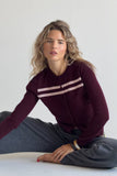 CASHMERE WOOL STRIPE CARDIGAN IN RASPBERRY CREAM
