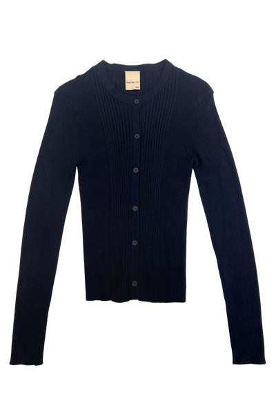 Ribbed Knit Cardigan in Navy