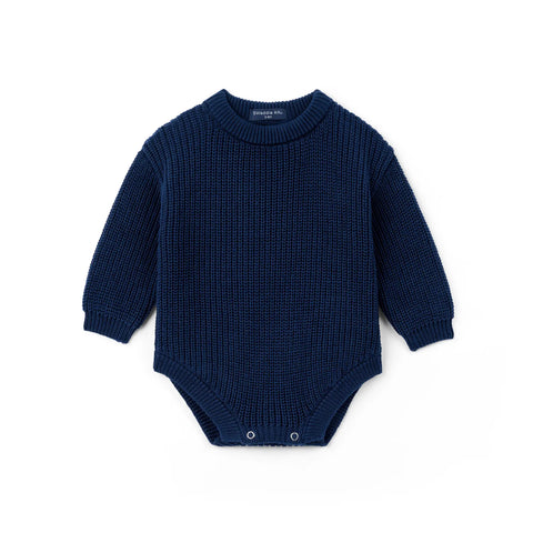 Classic Chunky Knit Baby Romper in Navy